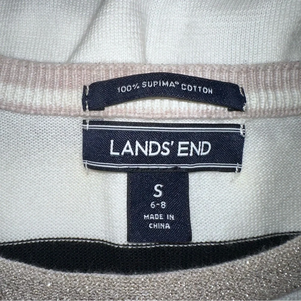 Lands End‎ Women’s Striped 100% Supima Cotton Sweater Sz S 3/4 Sleeve Metalli
